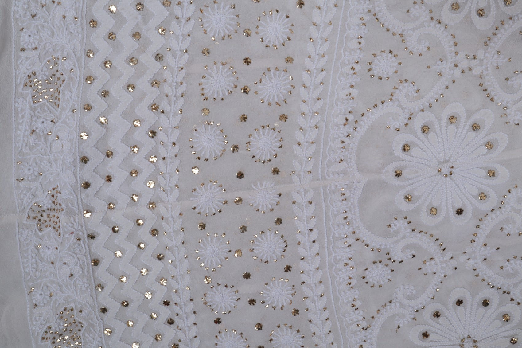 Ada Hand Embroidered Off White Pure Georgette Lucknowi Chikankari Semi-Stitched Anarkali Kurta Dupatta Set With Muqaish Work 01A132506