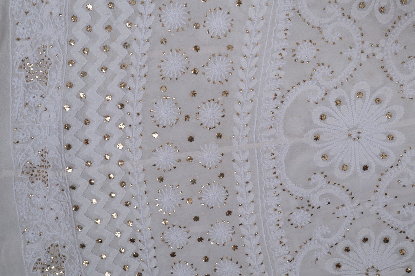 Ada Hand Embroidered Off White Pure Georgette Lucknowi Chikankari Semi-Stitched Anarkali Kurta Dupatta Set With Muqaish Work 01A132506