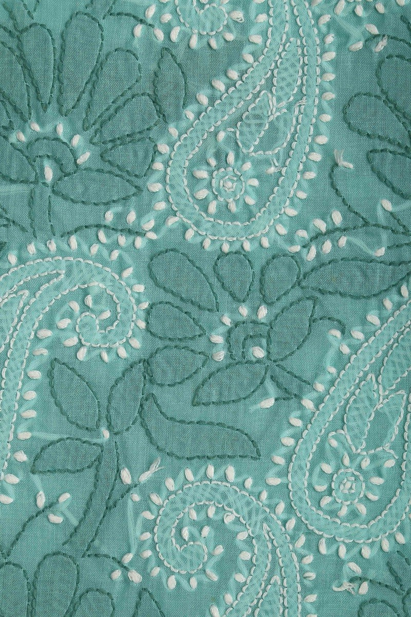 Ada Hand Embroidered Green Cotton Lucknowi Chikan Unstitched Suit Piece–A100244
