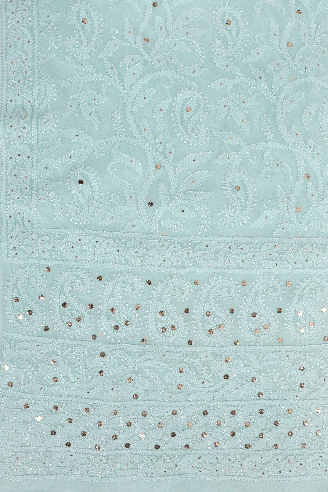 Ada Hand Embroidered Mint Green Pure Georgette Lucknowi Chikankari Dupatta With Muqaish Work 01A177545