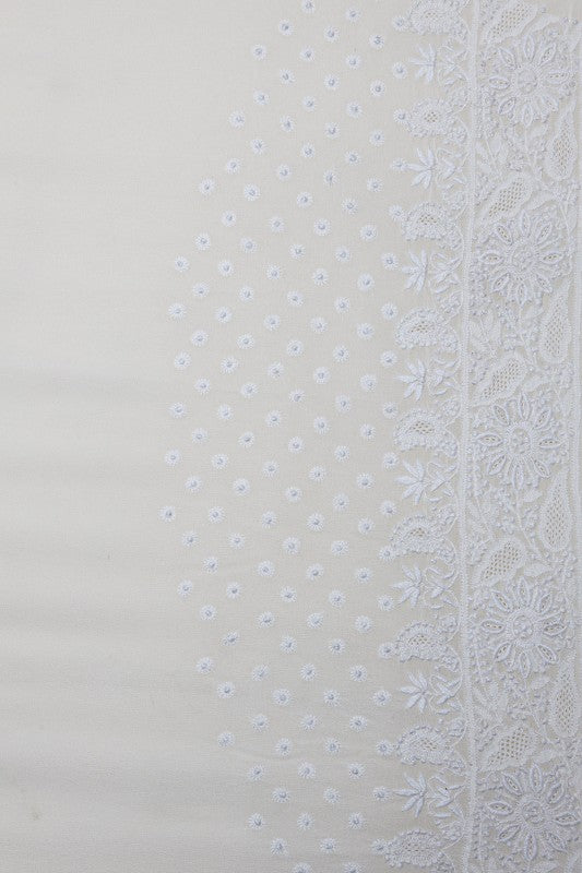 Ada Hand Embroidered White Pure Georgette Lucknowi Chikankari Saree With Blouse A459386