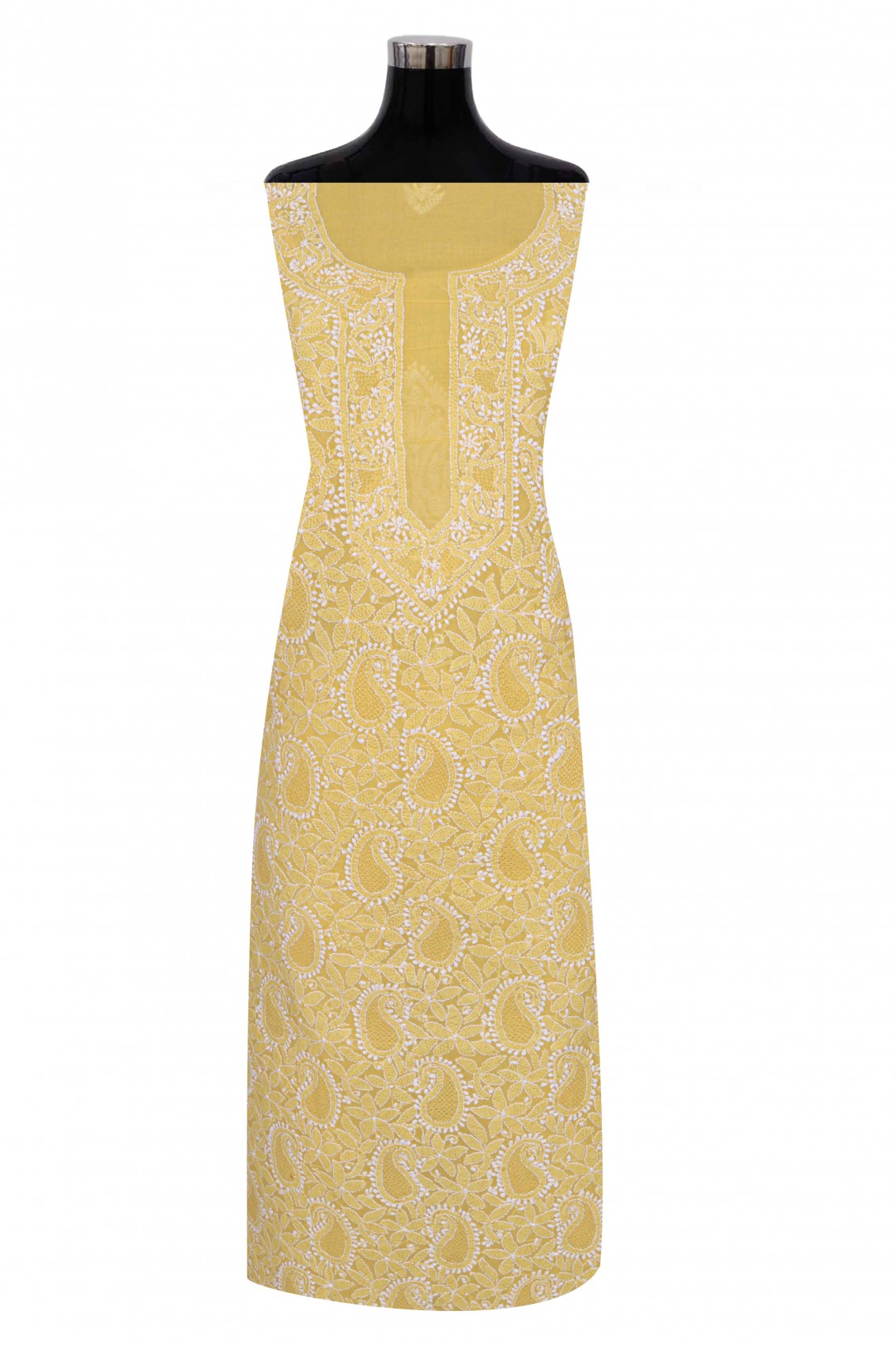 Ada Hand Embroidered Yellow Cotton Lucknowi Chikankari Unstitched Suit Piece 01A271089