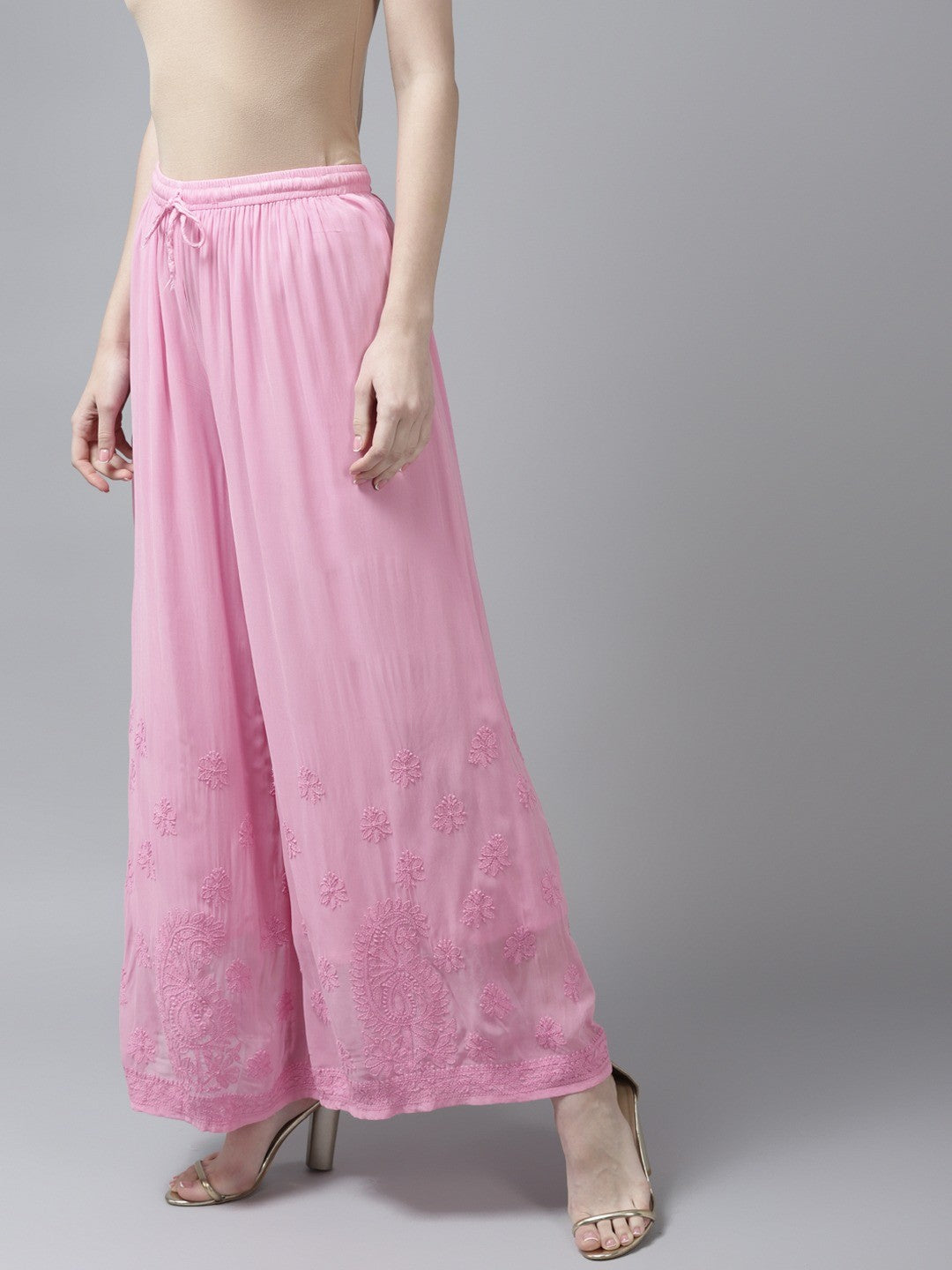 Ada Hand Embroidered Pink Georgette Lucknowi Chikankari Palazzo A711155