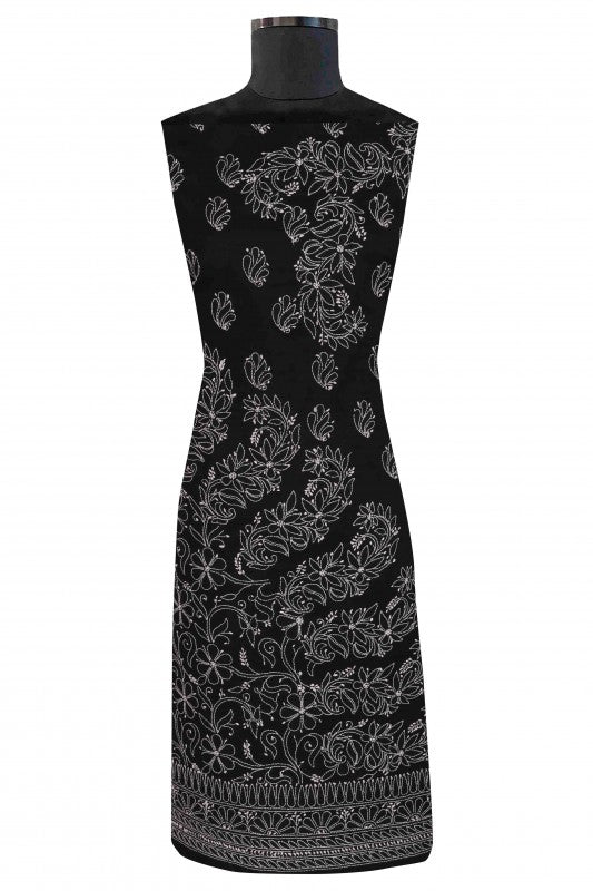 Ada Hand Embroidered Black Cotton Lucknowi Chikan Unstitched Suit Piece-A100262