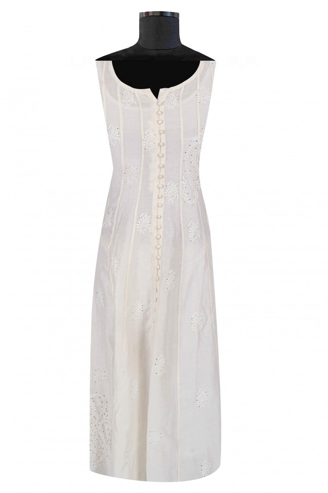 Ada Hand Embroidered Cream Chanderi Lucknowi Chikankari Semi-stitched Anarkali Kurta Piece With Muqaish Work A601074