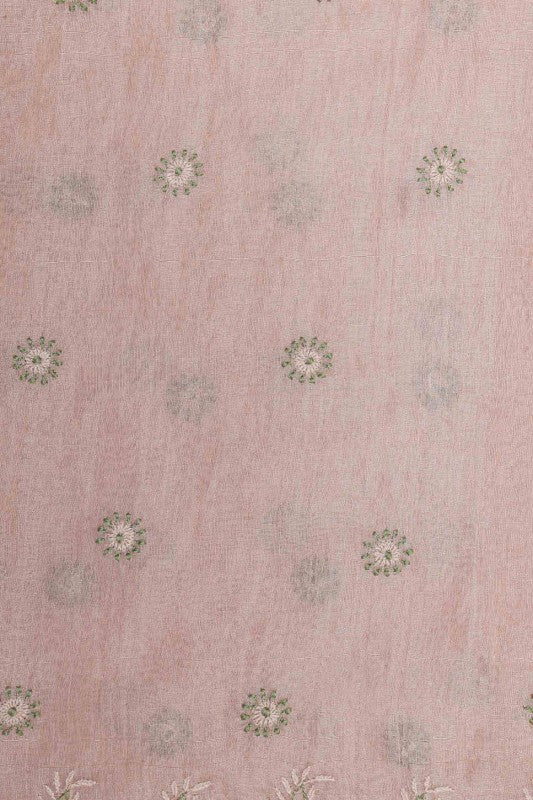 Ada Hand Embroidered Powder Pink Tusser Silk Lucknow Chikan Saree With Blouse-A615156
