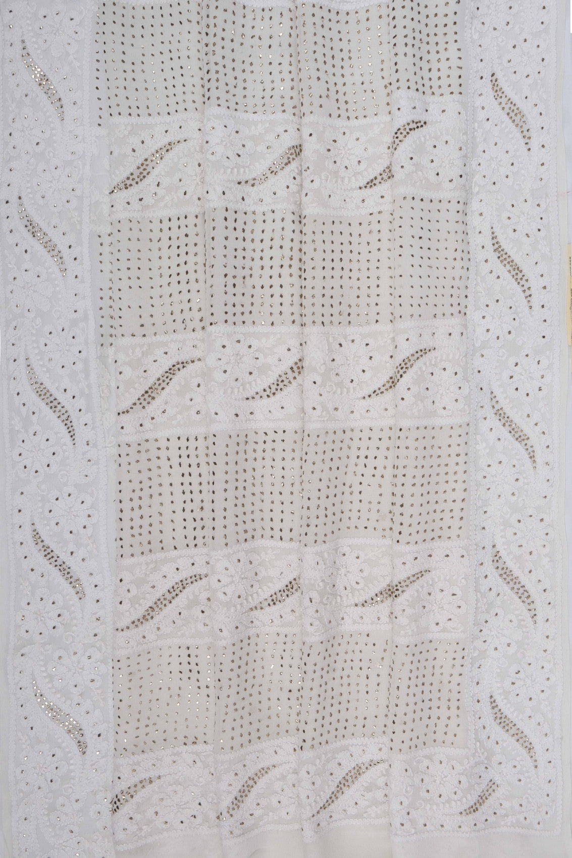 Ada Hand Embroidered Off White Viscose Georgette Lucknowi Chikankari Saree/Blouse With Muqaish Work A583626