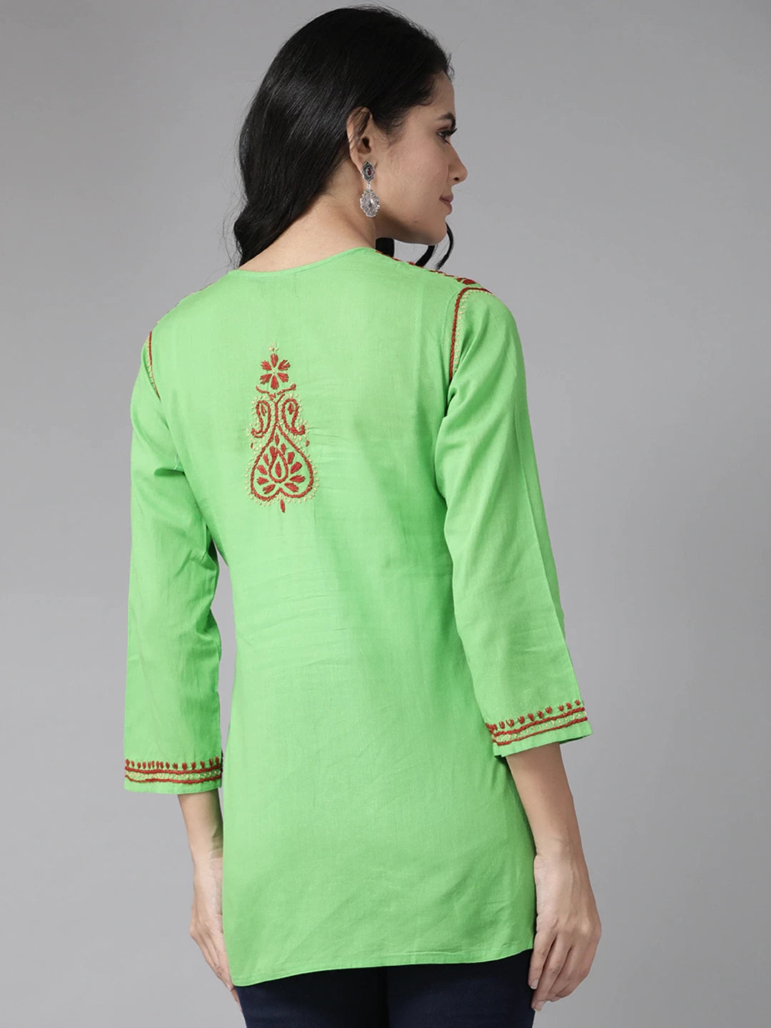 Ada Hand Embroidered Green Cotton Lucknow Chikan Kurti– A226921