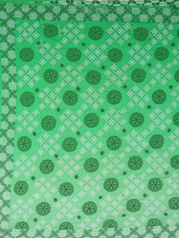 Ada Hand Embroidered Emerald Green Georgette Lucknowi Chikankari Saree With Blouse A223503
