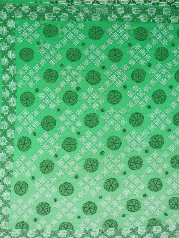 Ada Hand Embroidered Emerald Green Georgette Lucknowi Chikankari Saree With Blouse A223503