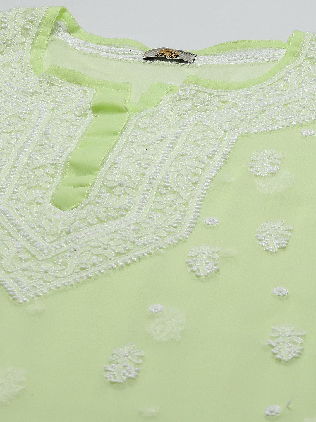 Ada Hand Embroidered Green Georgette Lucknowi Chikankari Straight Kurta With Slip A411199