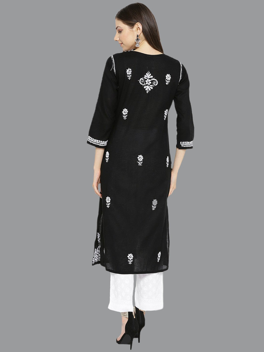 Ada Hand Embroidered Black Cotton Lucknow Chikankari Kurta with Palazzo Set A100016