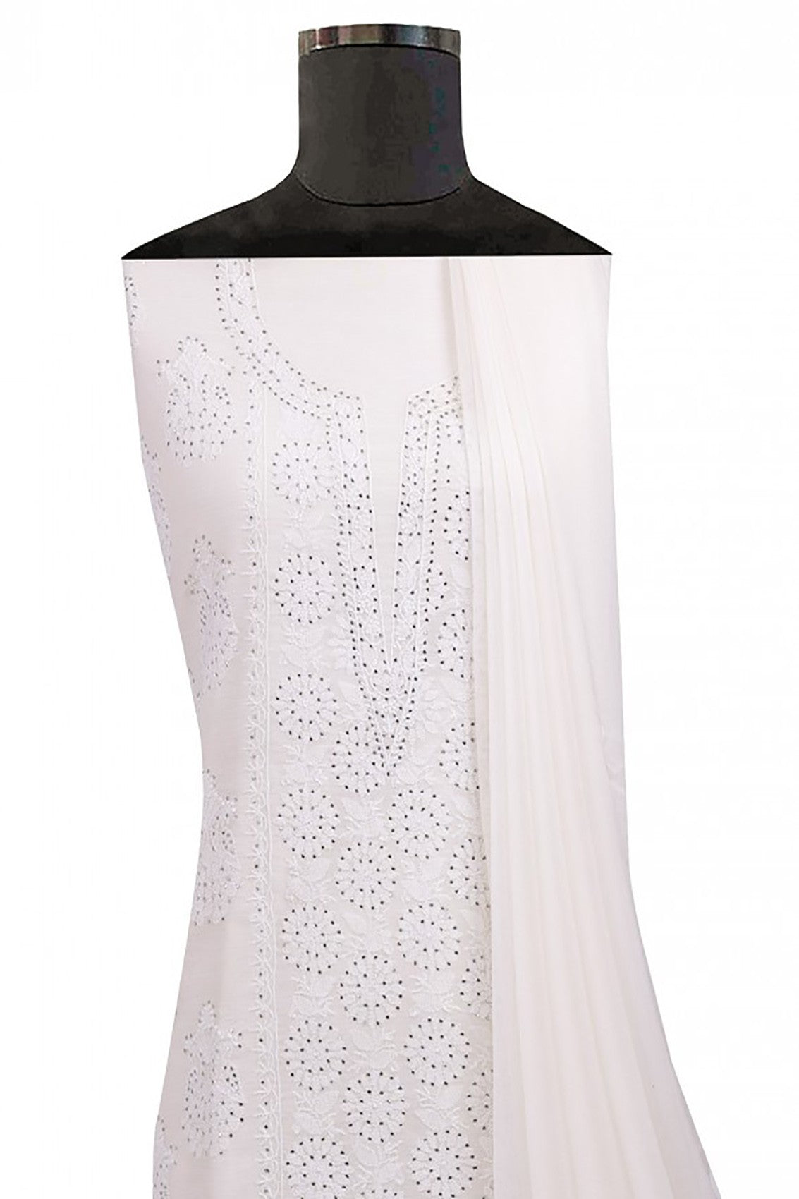 Ada Hand Embroidered Off White Chanderi Lucknowi Chikankari Unstitched Suit Piece With Muqaish Work A604136