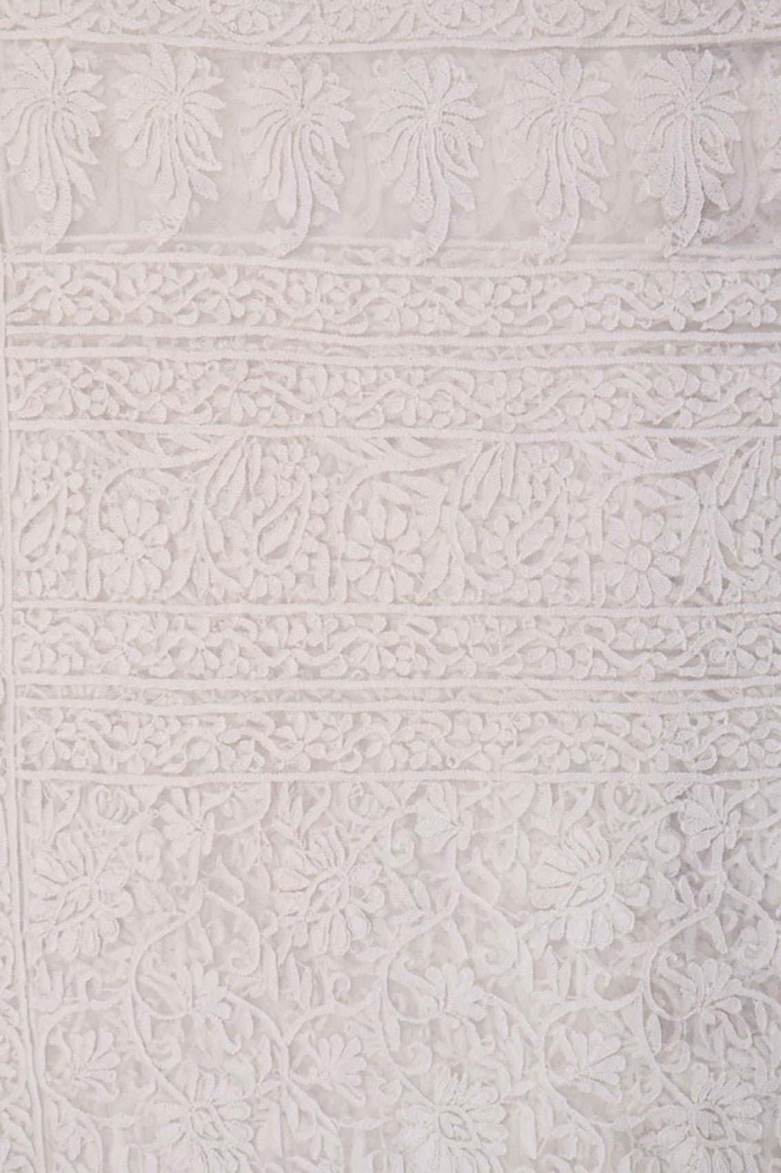Ada Hand Embroidered White Net Lucknowi Chikankari Dupatta A478789