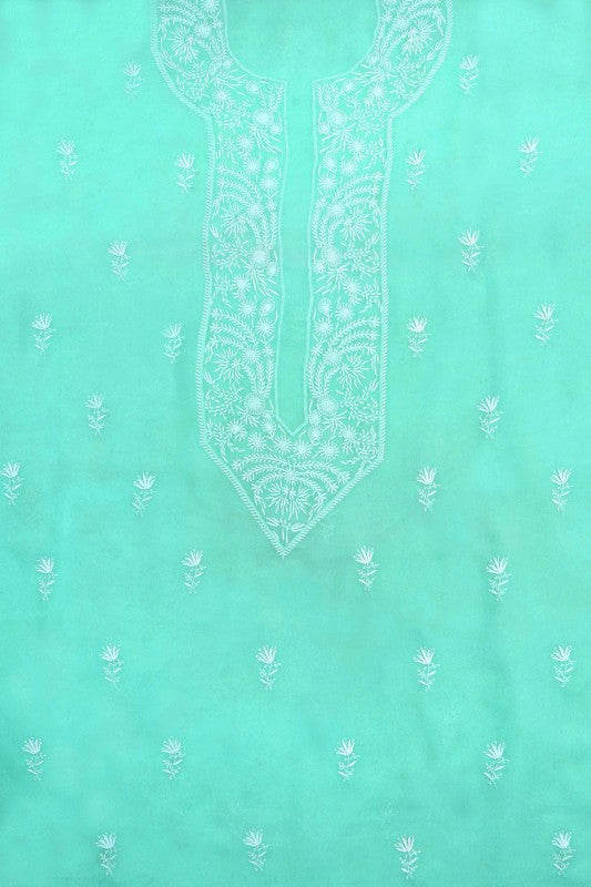 Ada Hand Embroidered Sea Green Pure Georgette Lucknowi Chikan Unstitched Kurta Piece A114903