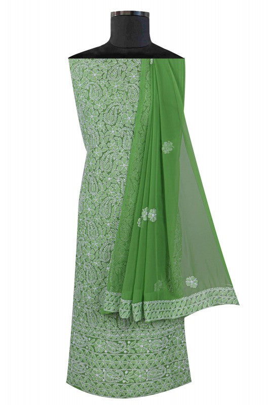 Ada Hand Embroidered Green Georgette Lucknowi Chikan Unstitched Suit Piece A616879