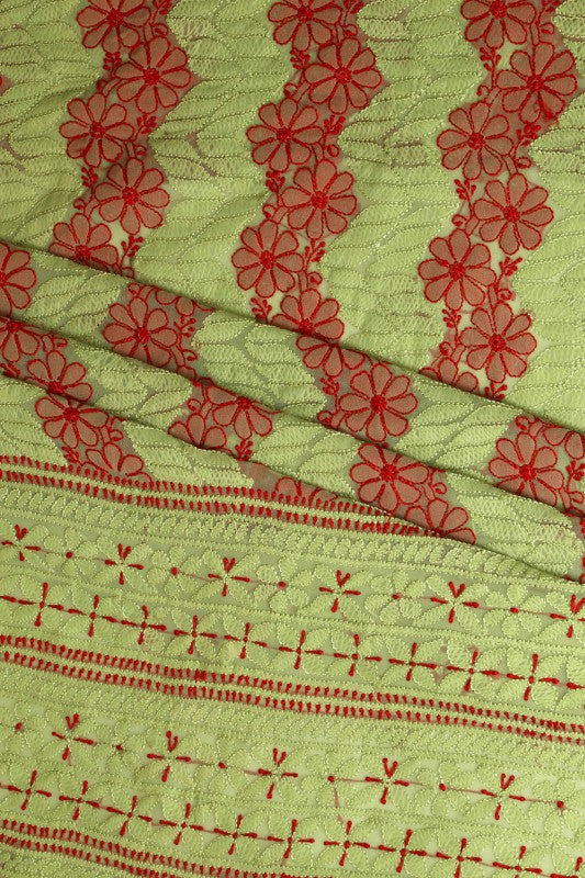 Ada Hand Embroidered Olive Green Georgette Lucknowi Chikan Unstitched Suit Piece A505747