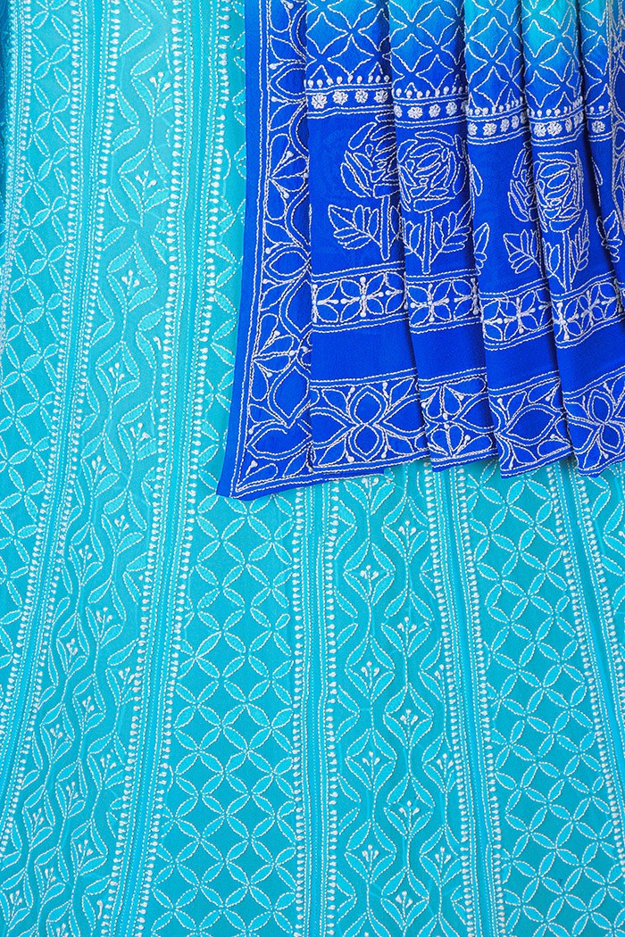 Ada Hand Embroidered Blue Shaded Pure Georgette Lucknowi Chikankari Lehenga Set A613180