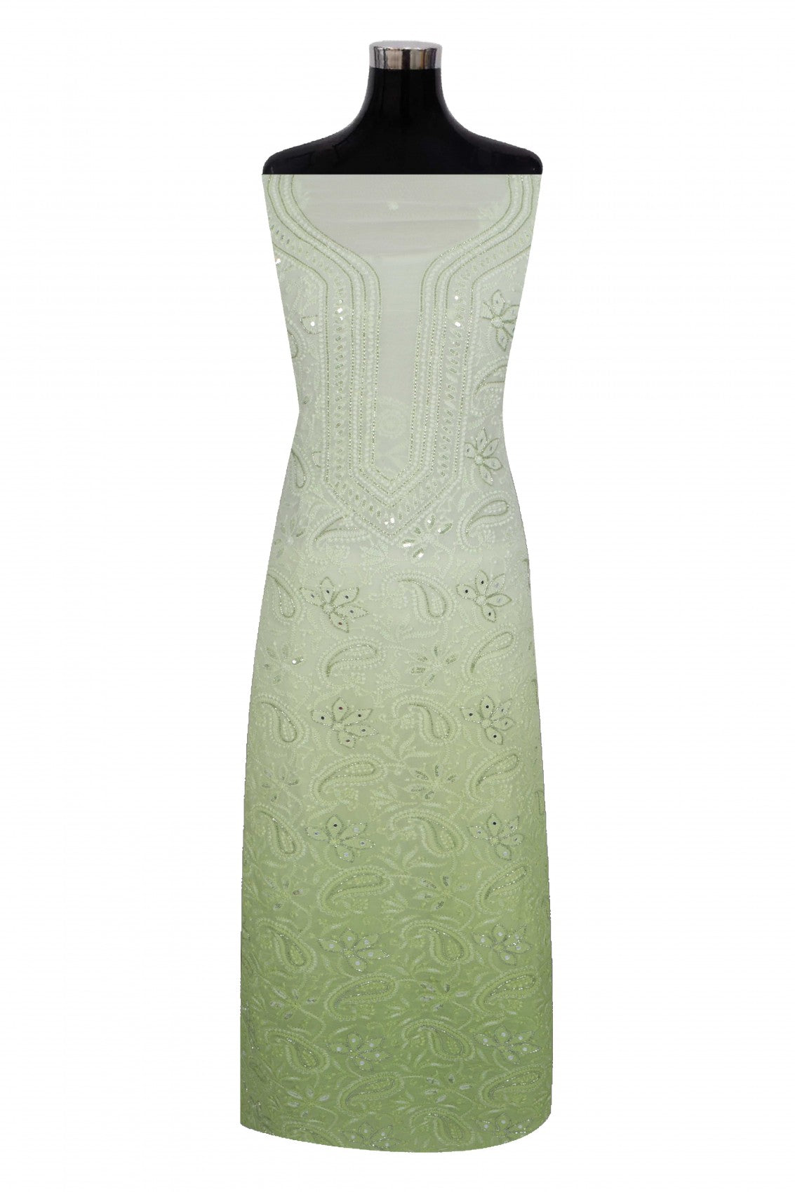 Ada Hand Embroidered Mint Green & Green Ombre Shade Georgette Lucknowi Chikankari Unstitched Kurta Dupatta Set With Cutdana Work 01A255322
