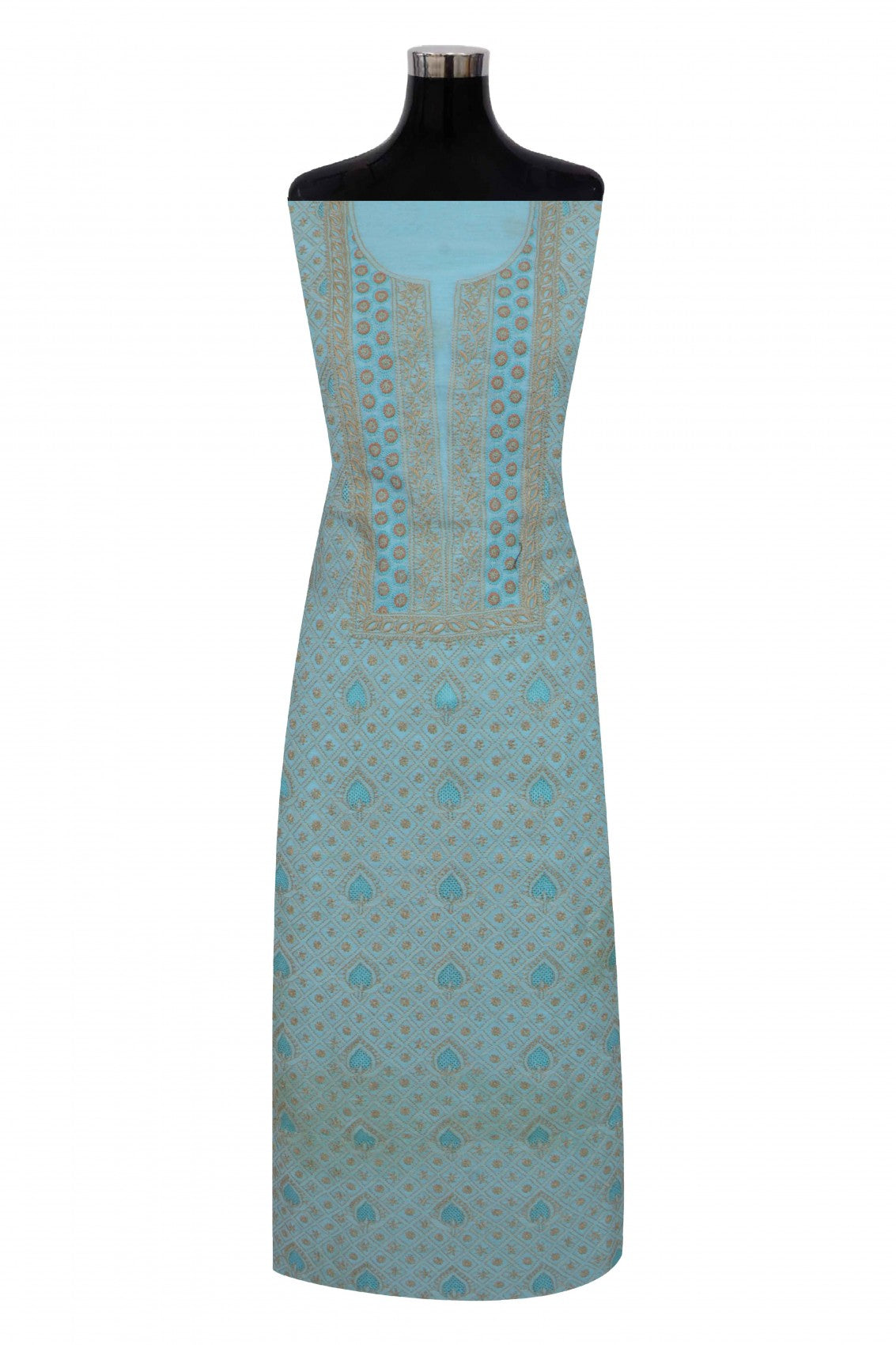 Ada Hand Embroidered Powder Blue Chanderi Lucknowi Chikan Unstitched Suit Piece A609234