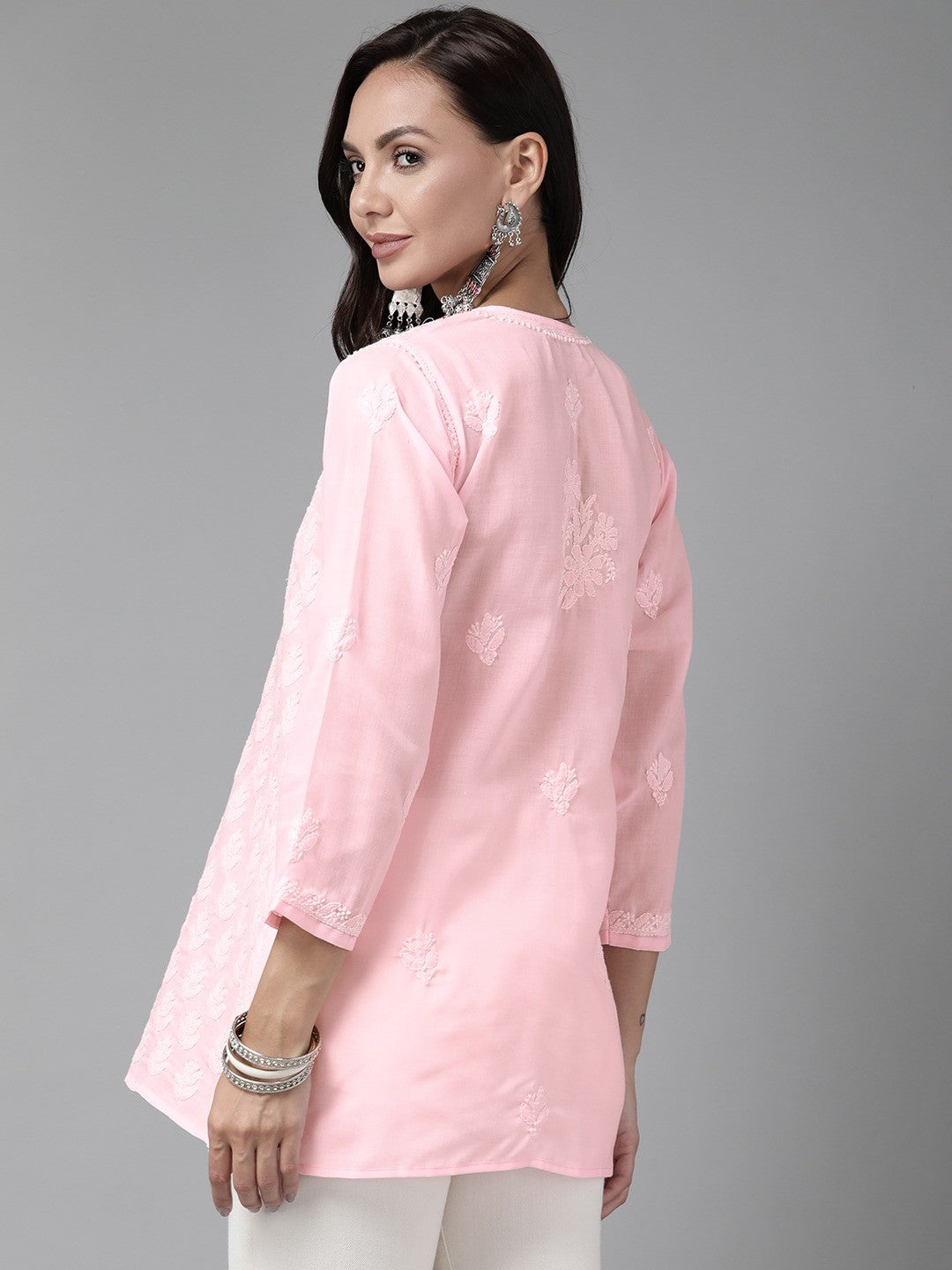 Ada Hand Embroidered Pink Cotton Lucknowi Chikankari Kurti A911212