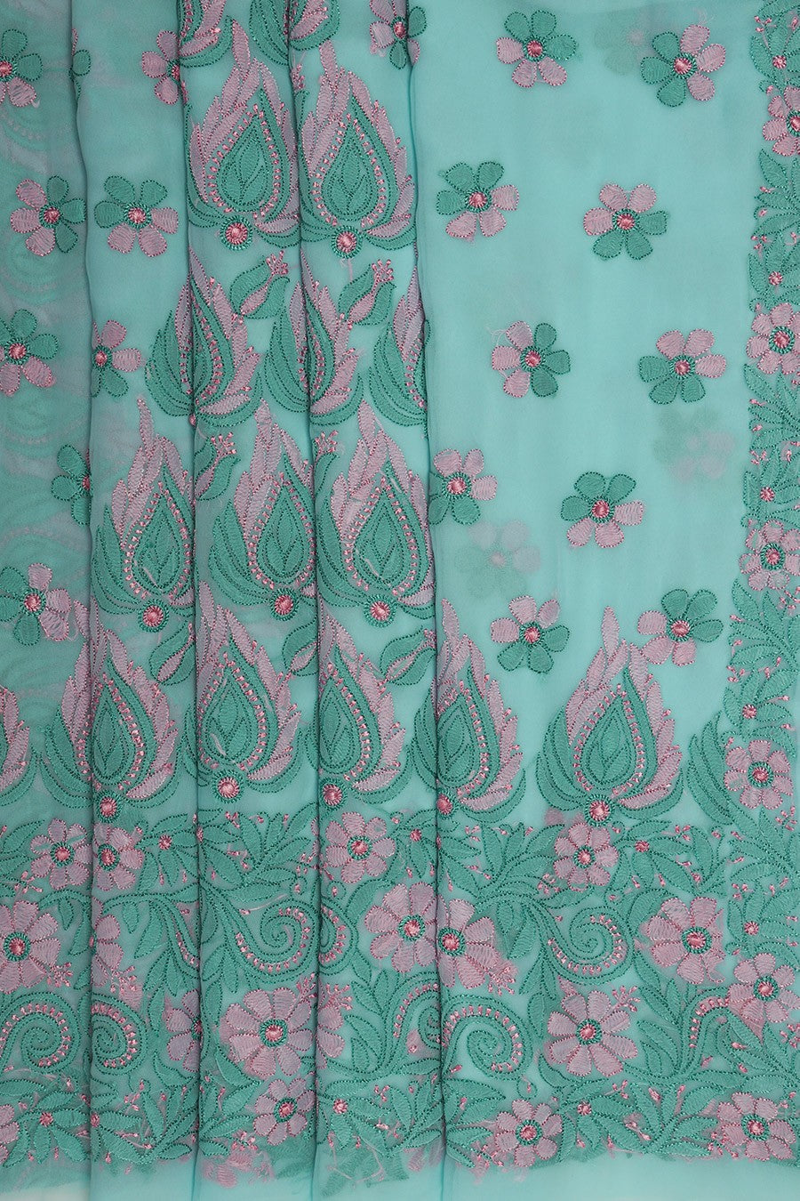Ada Hand Embroidered Sea Green Georgette Lucknowi Chikankari Saree with Blouse A611776