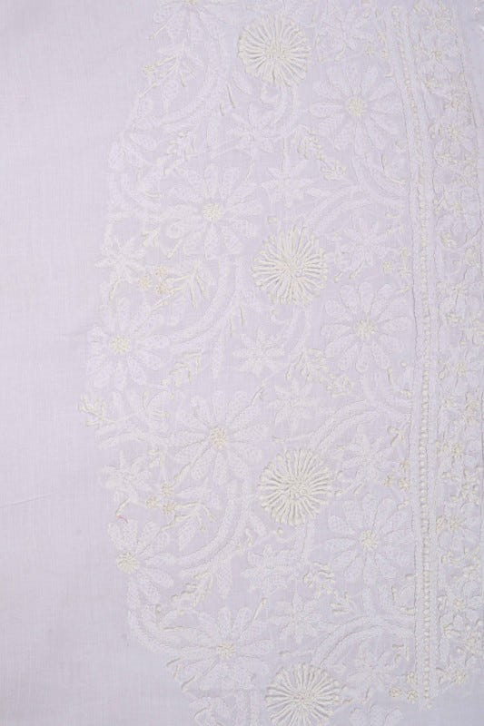 Ada Hand Embroidered White Cotton Lucknowi Chikan Unstitched Suit Piece A23261