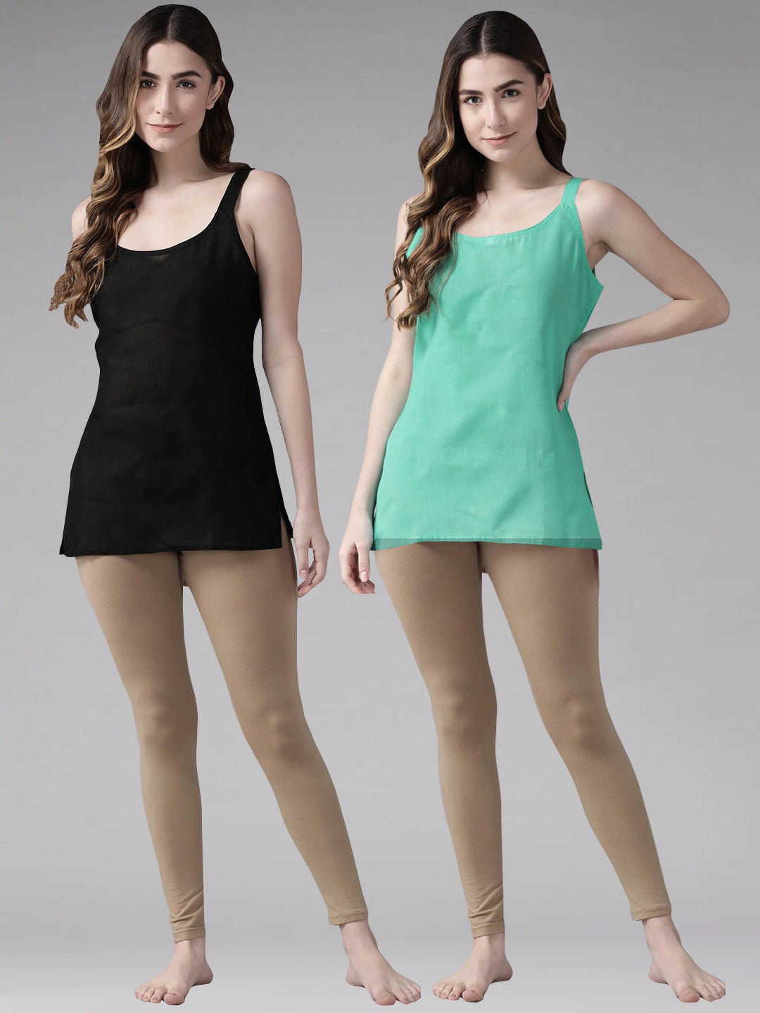 Ada Black and Sea Green Cotton Short Slips Combo of 2  A313336.