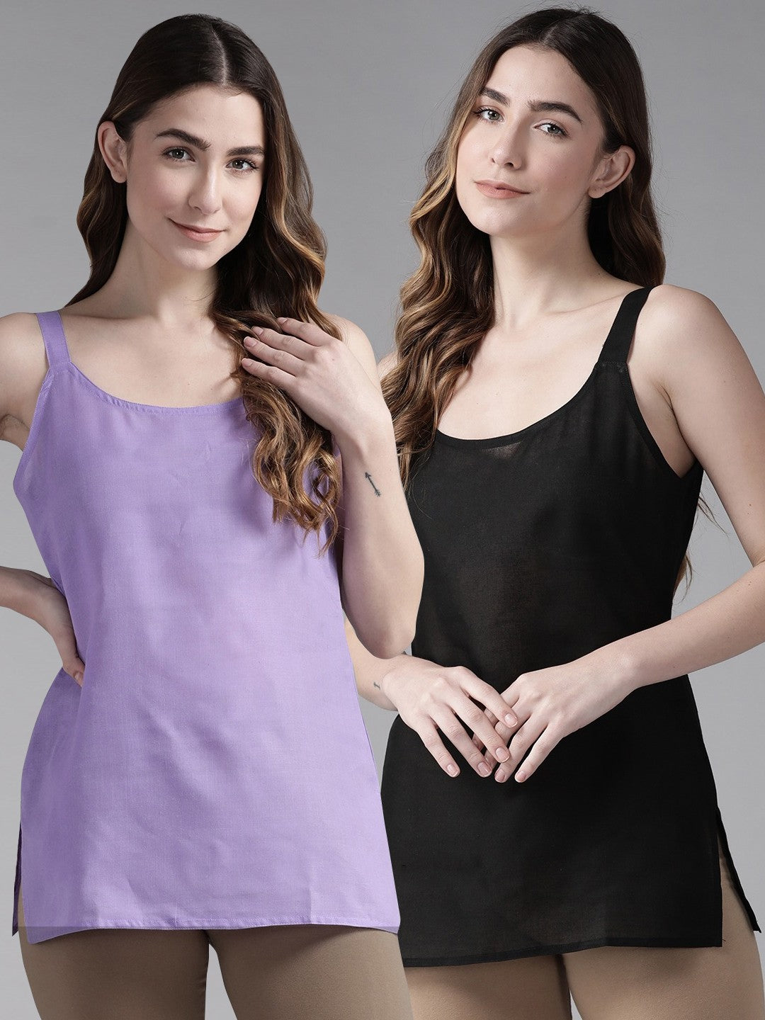 Ada Mauve and Black Cotton Short Slips Combo of 2  A31347.2