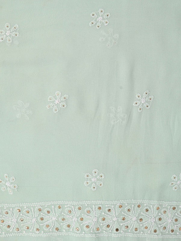 Ada Hand Embroidered Pista Green Pure Georgette Lucknowi Chikan Unstitched Kurta Piece with Muqaish Work A576710