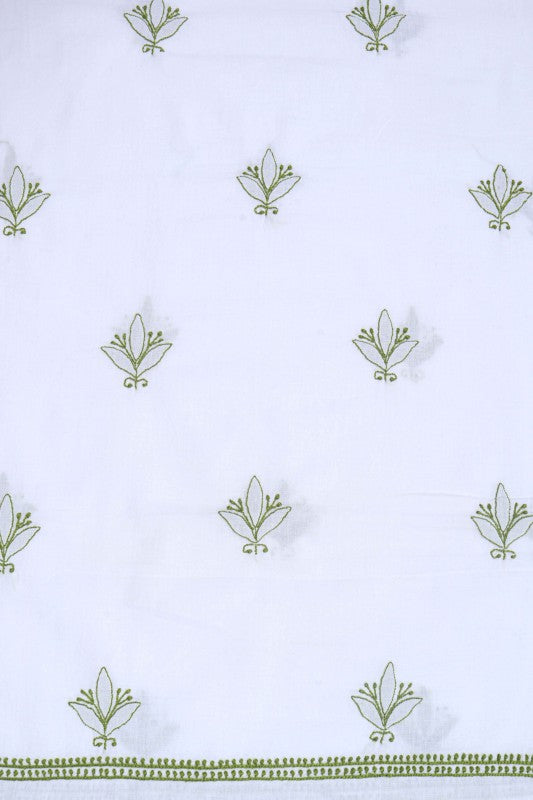 Ada Hand Embroidered White Cotton Lucknowi Chikankari Unstitched Suit Piece A94304