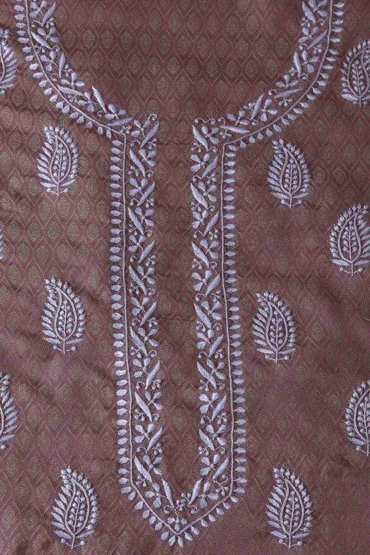 Ada Hand Embroidered Copper Brocade Lucknow Chikankari Men's Kurta Piece-A93080