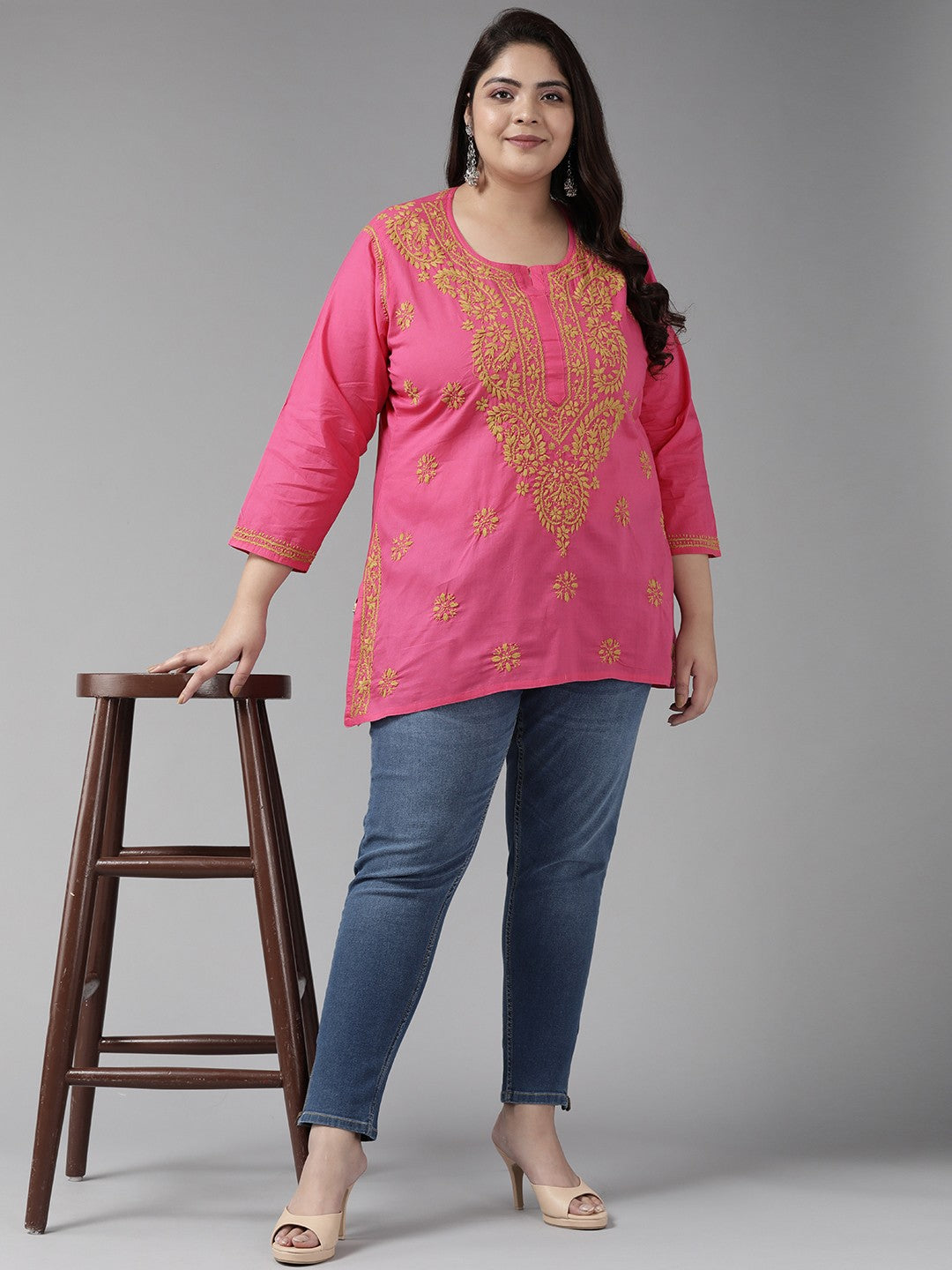 Ada Hand Embroidered Pink Cotton Lucknowi Chikankari Short Kurti  A911188