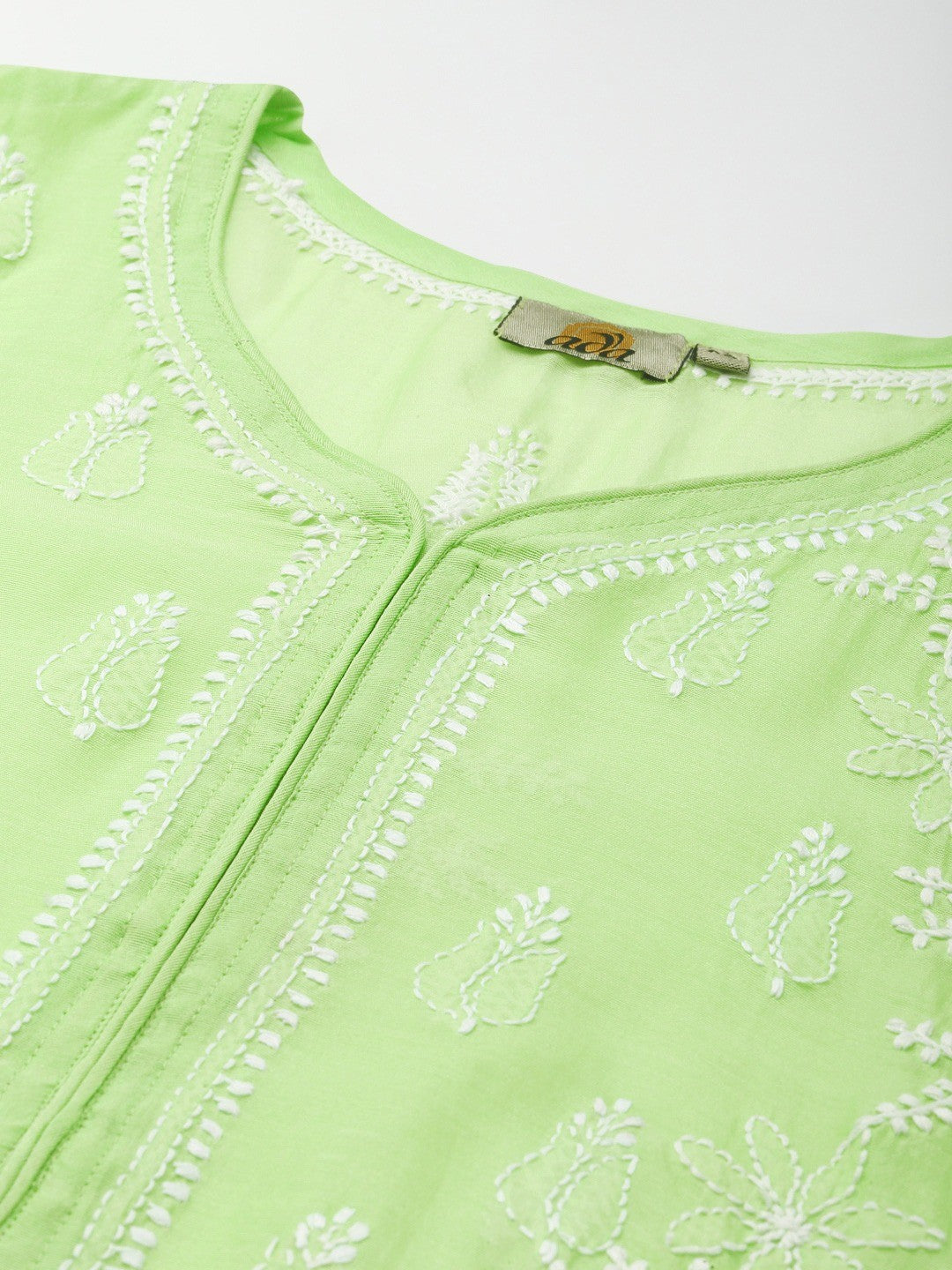 Ada Hand Embroidered Green Chanderi Lucknow Chikankari Kurta A411373
