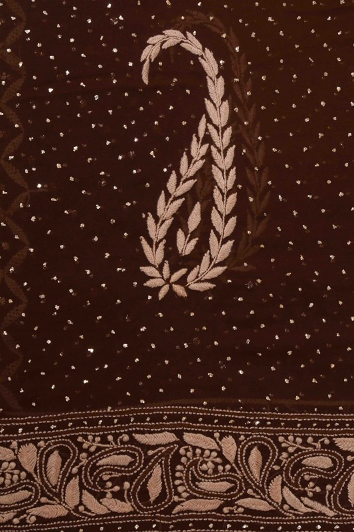 Ada Hand Embroidered Dark Brown Pure Georgette Lucknowi Chikankari Dupatta With Muqaish Work A430703