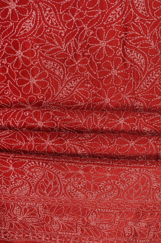 Ada Hand Embroidered Rust Chanderi Lucknowi Chikankari Unstitched Kurta Piece A333877