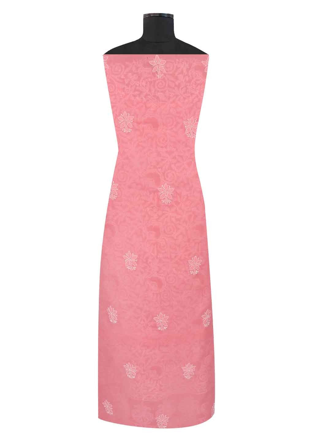 Ada Hand Embroidered Carrot Pink Cotton Lucknowi Chikankari Unstitched Suit Piece 01A213275