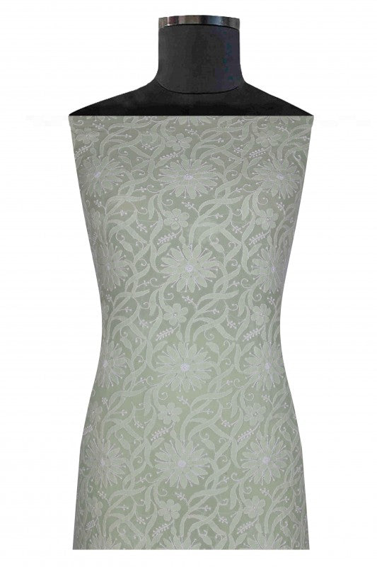 Ada Hand Embroidered Pista Green Pure Georgette Lucknowi Chikan Unstitched Kurta Dupatta Set A586390