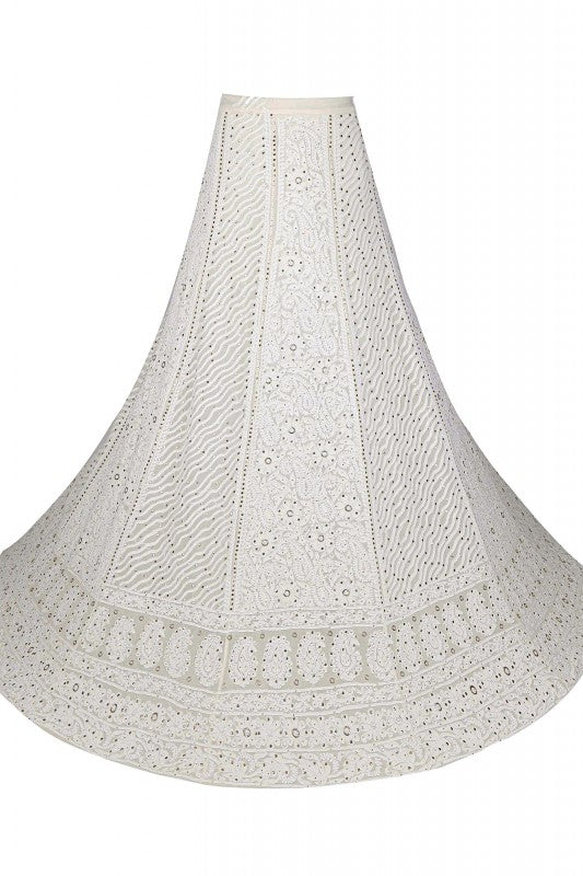 Ada Hand Embroidered White Pure Georgette Lucknowi Chikankari Unstitched Lehenga Skirt (Only Skirt)With Muqaish Work- A608030