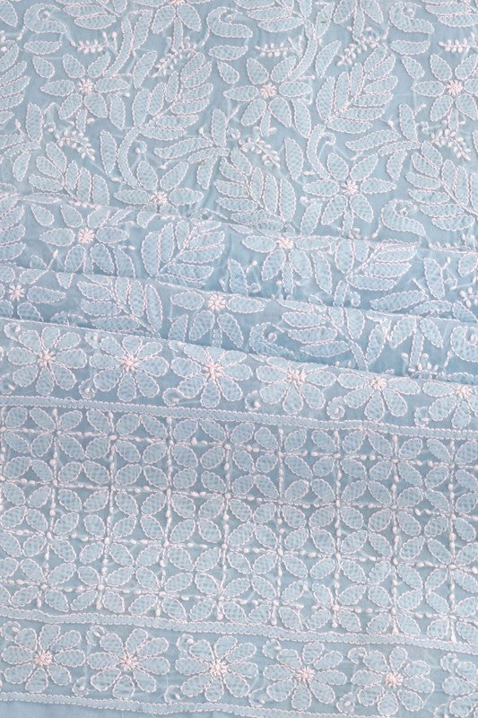 Ada Hand Embroidered Blue Cotton Lucknowi Chikan Unstitched Suit Piece A495589