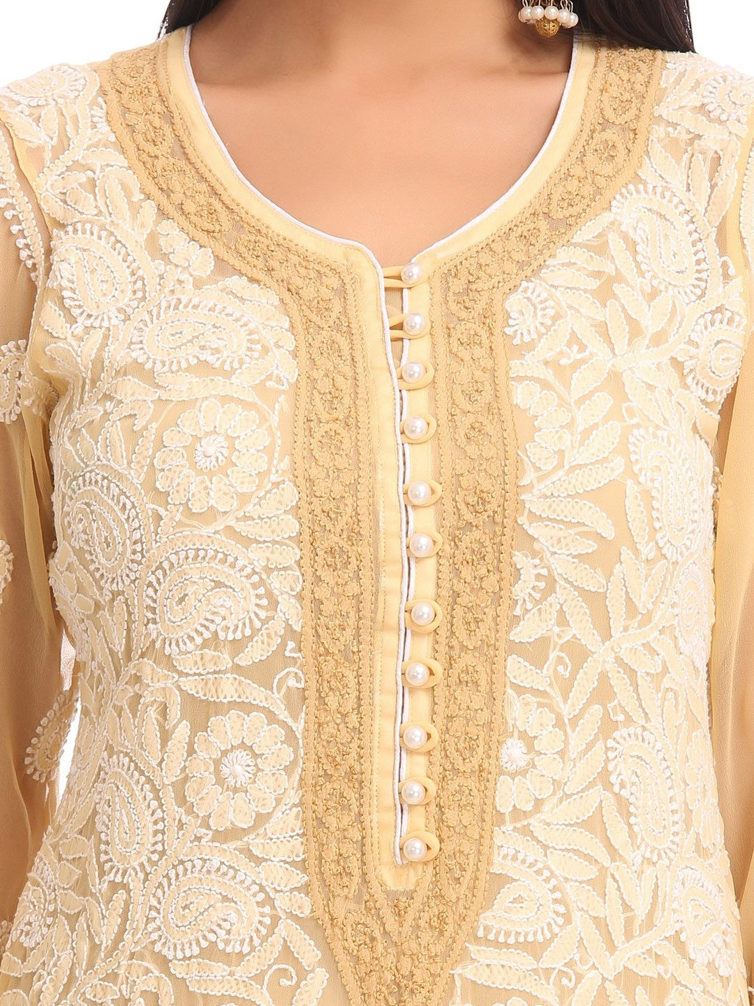 Ada Hand Embroidered Fawn Georgette Lucknowi Chikankari Straight  Kurta with Slip A246735