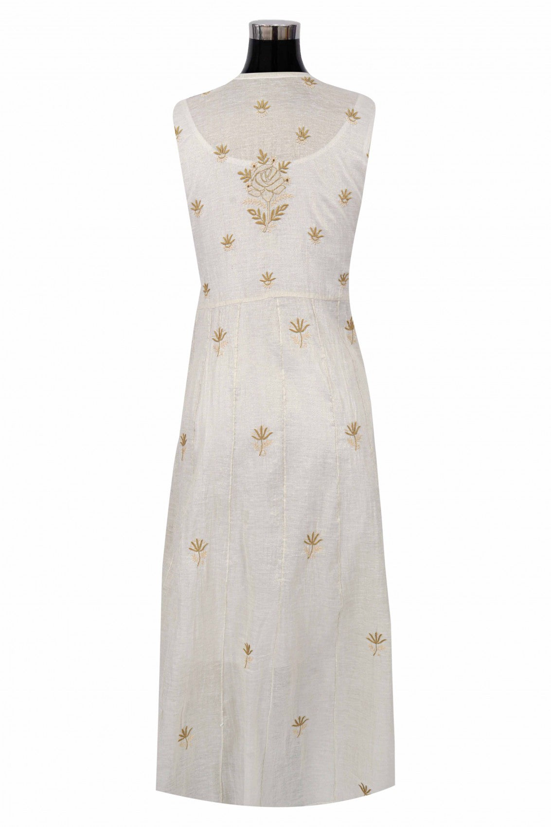 Ada Hand Embroidered Cream Tissue Lucknowi Chikankari Semi-Stitched Anarkali Kurta Dupatta Set 01A146179
