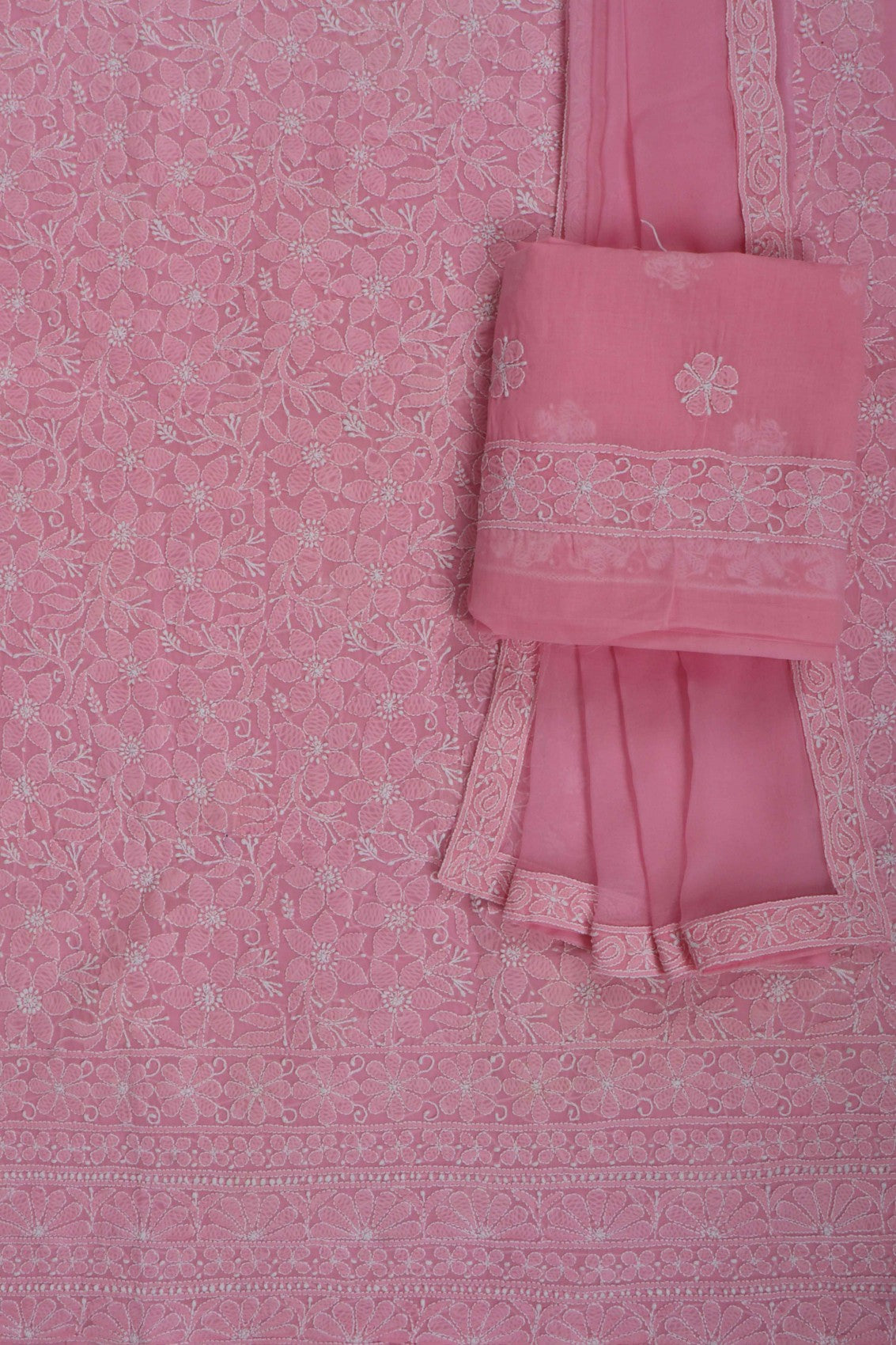 Ada Hand Embroidered Pink Cotton Lucknowi Chikankari Unstitched Suit Piece 01A197690