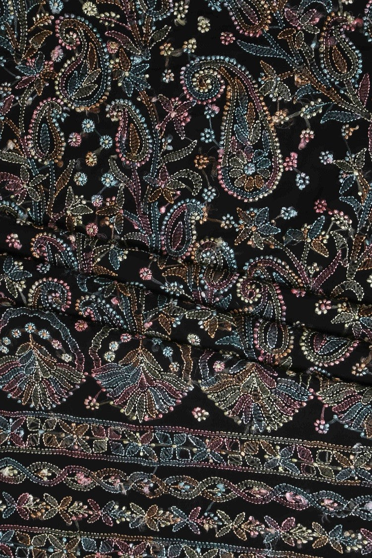Ada Hand Embroidered Black Georgette Lucknowi Chikan Unstitched Suit Piece A211196