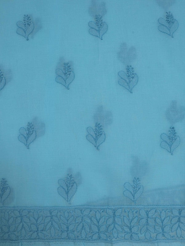 Ada Hand Embroidered Blue Cotton Lucknowi Chikankari Unstitched Suit Piece 01A193629