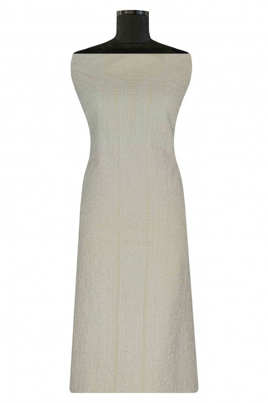 Ada Hand Embroidered Cream Cotton Chikan Unstitched Kurta Piece-A512197