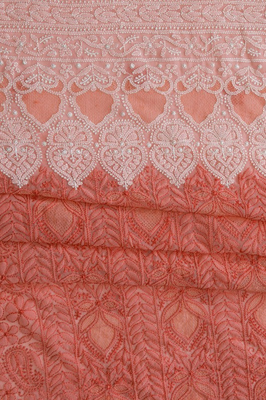 Ada Hand Embroidered Peach Georgette Lucknowi Chikankari Unstitched Suit Piece 01A121029