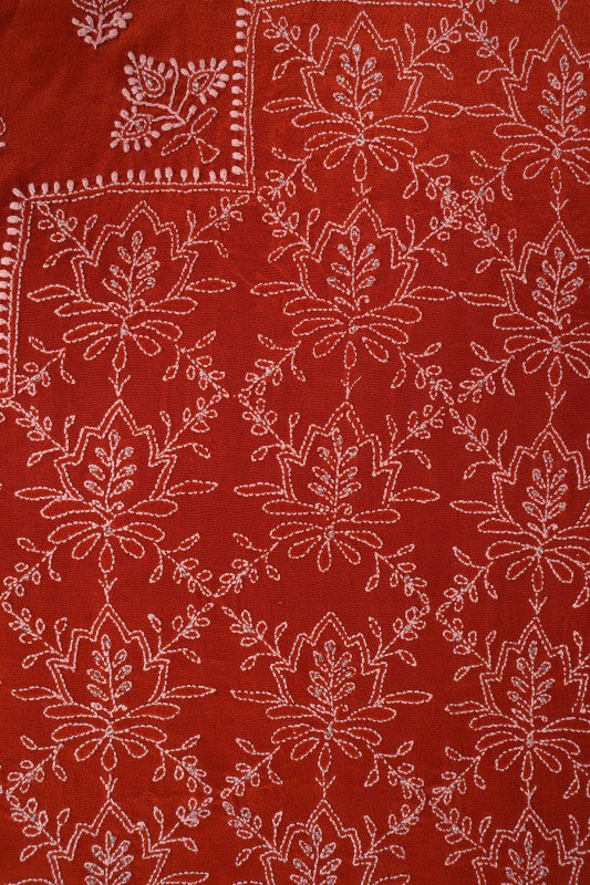 Ada Hand Embroidered Rust Silk Lucknowi Chikankari Saree/Blouse With Cutdana Work A173769