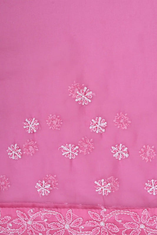 Ada Hand Embroidered Pink Georgette Lucknowi Chikankari Saree/Blouse With Pearl Work A493286