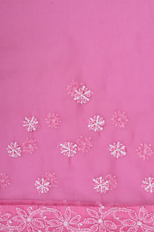 Ada Hand Embroidered Pink Georgette Lucknowi Chikankari Saree/Blouse With Pearl Work A493286